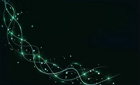 Dark abstract background with glowing green lines and stars. Stock Illustration