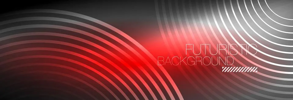Dark abstract background with glowing neon circles. Trendy layout template for Stock Illustration