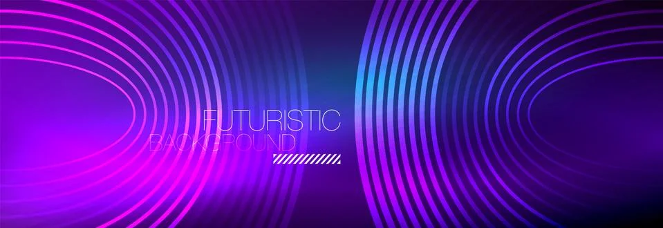 Dark abstract background with glowing neon circles. Trendy layout template for Stock Illustration
