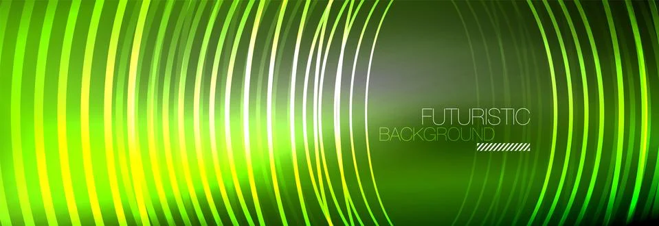 Dark abstract background with glowing neon circles. Trendy layout template for Stock Illustration