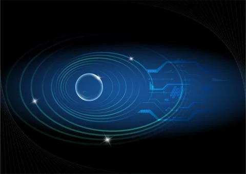 Dark abstract background with glowing neon circles, vector Stock Illustration