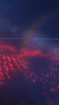 Dark abstract background with red glowing particles, soft lens flare, and b.. Stock Illustration