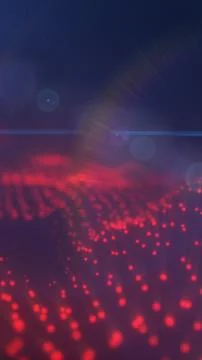 Dark abstract background with red glowing particles, soft lens flare, and b.. Stock Illustration