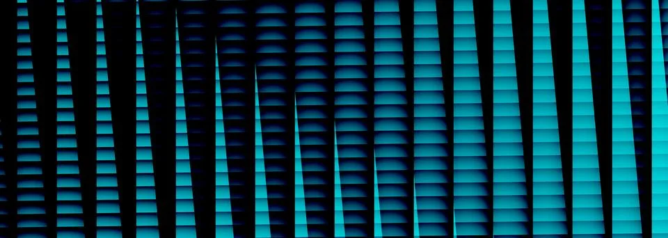 Dark abstract background with repeating vertical cyan and blue bars, thin Stock Illustration