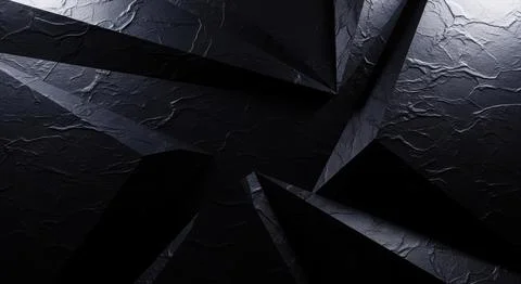 Dark abstract background with sharp black geometric shapes and textured surfa Stock Illustration