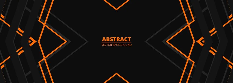 Dark abstract background with sharp orange geometric lines and chevron mirrored Stock Illustration