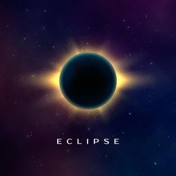 Dark abstract background with a solar eclipse. Total eclipse of the sun. Real Stock Illustration