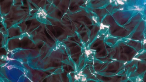 Dark abstract background with teal glowing neural strands, transparent smok.. Stock Illustration