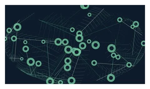 Dark abstract background with teal lines and circles connected network theme. Stock Illustration