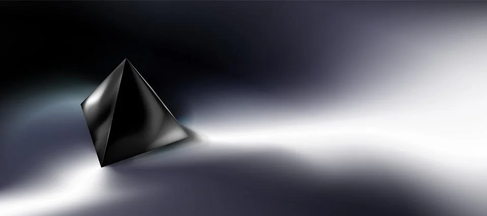 Dark abstract background, tech composition, black pyramid in darkness. Stock Illustration