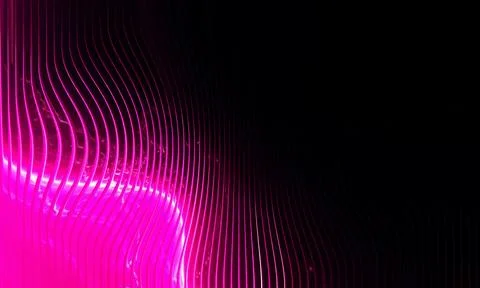 Dark abstract background with vibrant neon pink glowing wavy vertical slat .. Stock Illustration