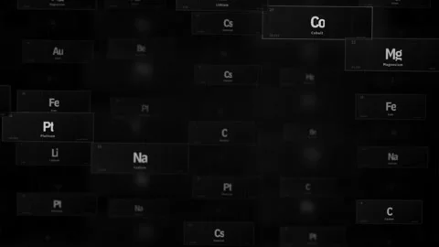 Dark abstract composition featuring floating periodic table chemical elemen.. Stock Footage 346564016