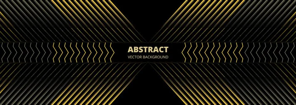Dark abstract composition with yellow diagonal linework, mirrored geometric Stock Illustration