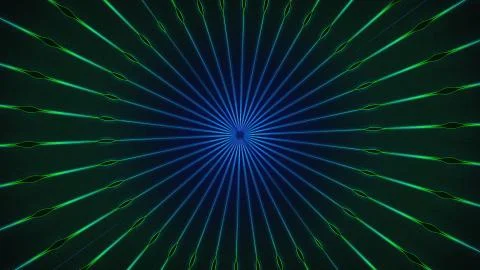 Dark abstract computer generated backdrop. 3d rendering of a tunnel of neon rays Stock Illustration