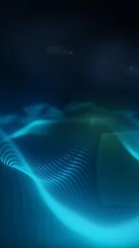 Dark abstract cyan particle wave with glowing digital terrain, soft depth, .. Stock Illustration