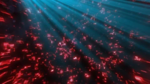 Dark abstract cyber background with red glowing digital particles, blue lig.. Stock Footage 335203672