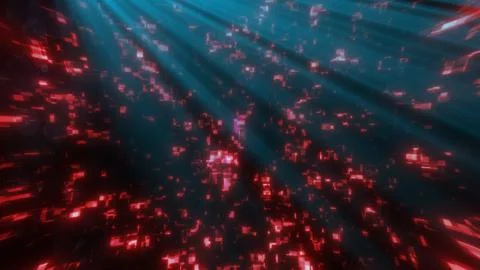 Dark abstract cyber background with red glowing digital particles, blue lig.. Stock Illustration