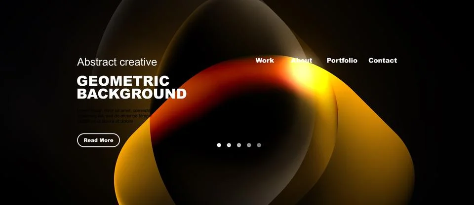 Dark abstract design features flowing shapes, text elements, navigation opt.. Stock Illustration