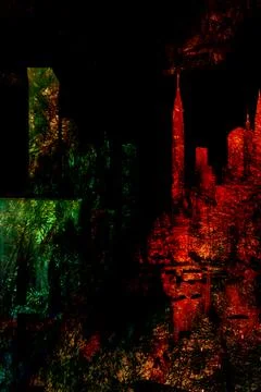 Dark abstract digital artwork featuring deep red, green, and black overlapping Stock Photos
