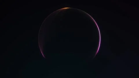 A dark abstract digital sphere with glowing violet and orange gradient edge.. Stock Illustration