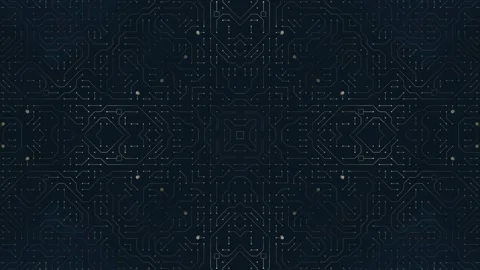 Dark abstract electronic circuit board background with symmetrical patterns Stock Footage 320708437