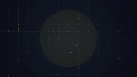 Dark Abstract Grid with Glowing Yellow Dots and Circle - Futuristic Tech Ba.. Stock Footage 348020706