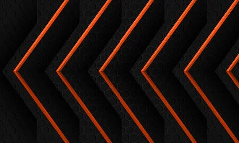 Dark abstract hexagon background with orange arrows on a gray hexagonal grid Stock Illustration