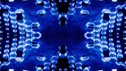Dark Abstract Hexagonal Kaleidoscope with Neon Blue Glow Stock Footage 322937465