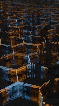 Dark Abstract Hexagonal Pattern with Blue and Orange Light Reflections.. Stock Illustration