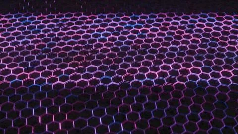 Dark Abstract Hexagonal Pattern with Purple and Pink Light Reflections.. Stock Illustration