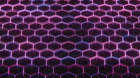Dark Abstract Hexagonal Pattern with Purple and Pink Light Reflections.. Illustrazione stock