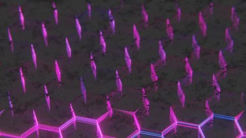 Dark Abstract Hexagonal Pattern with Purple and Pink Light Reflections.. Stock Illustration