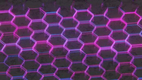 Dark Abstract Hexagonal Pattern with Purple and Pink Light Reflections.. Stock Illustration