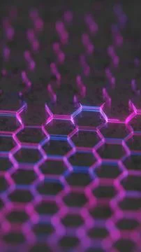 Dark Abstract Hexagonal Pattern with Purple and Pink Light Reflections.. Illustrazione stock