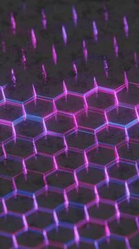 Dark Abstract Hexagonal Pattern with Purple and Pink Light Reflections.. Illustrazione stock
