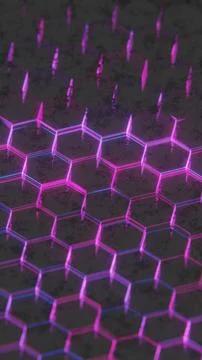 Dark Abstract Hexagonal Pattern with Purple and Pink Light Reflections.. Stock Illustration