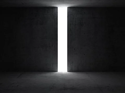 Dark abstract interior with opening in the concrete wall. 3d render illustrat Ilustración de archivo