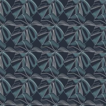 Dark abstract monstera leaf silhouettes seamless pattern. Houseplant tropical Illustrazione stock