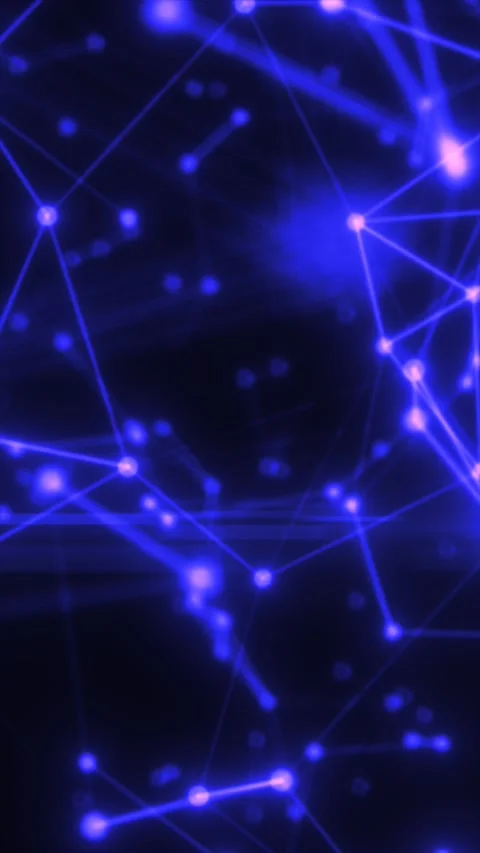 Dark abstract network with blue and purple glowing nodes and connecting lin.. Stock Footage 335387927