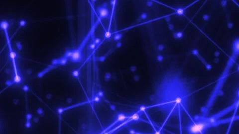 Dark abstract network with blue and purple glowing nodes and connecting lines Stock Footage 336663645