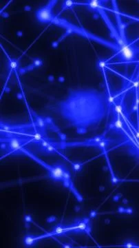 Dark abstract network with blue and purple glowing nodes and connecting lin.. Stock Illustration
