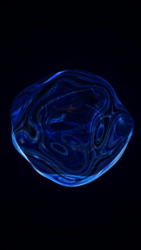 Dark abstract scene with a glossy blue glass-like liquid blob, swirling mar.. Stock Footage 329627455