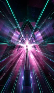 Dark abstract Sci Fi tunnel background with man standing Foto stock
