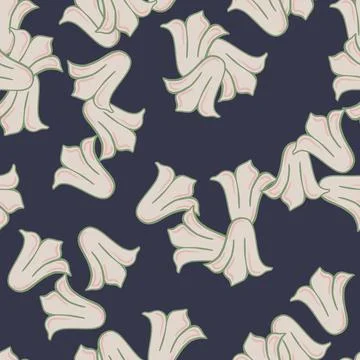 Dark abstract seamless pattern with grey random tulip buds flower elements. N Illustrazione stock