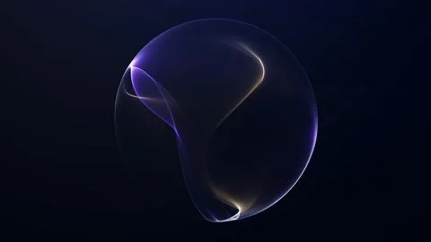 Dark abstract sphere with purple and gold light lines on deep blue backgrou.. Stock Illustration