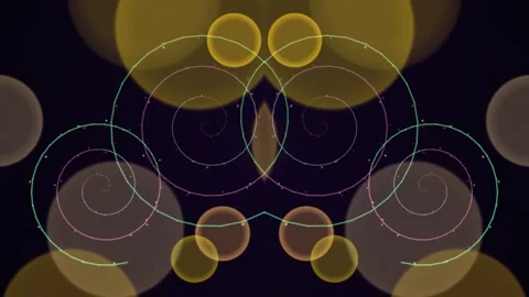 A dark abstract of spirals, circles, bokeh, and luminescence Stock Footage 330075780