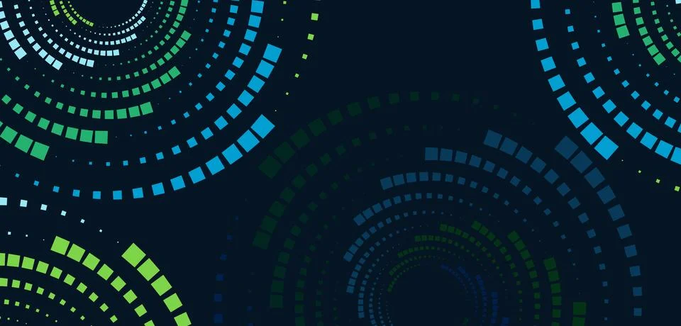 Dark Abstract Tech Circular Pattern Background with Green Accents Stock Illustration