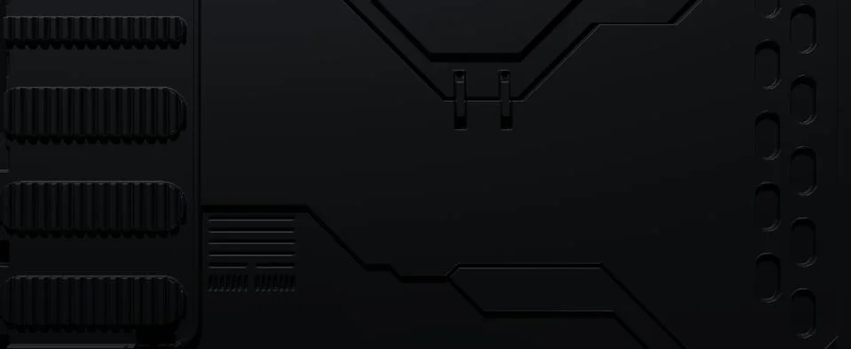 Dark abstract techno background. Black geometric lines and 3d render ribbed Stock Illustration