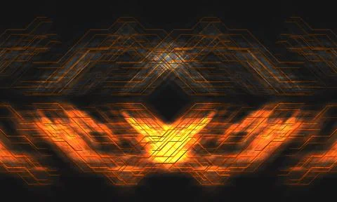 Dark abstract technology background with fire and smoke. Hi-tech futuristic Illustrazione stock