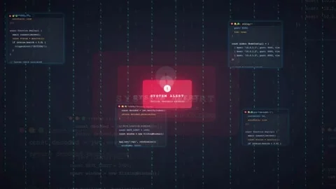 Dark Abstract Technology Background with Floating Programming Code Windows and Video stock 341069152